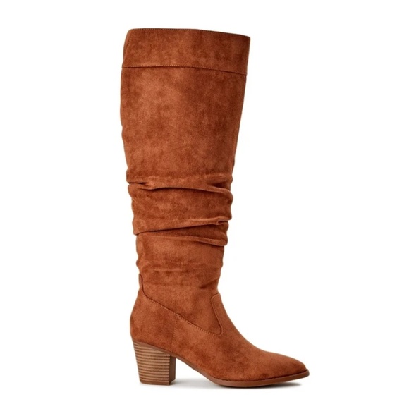 Time and Tru Women's Memory Foam Tall Heeled Slouch Boots, Cognac Size 10M - Picture 1 of 4